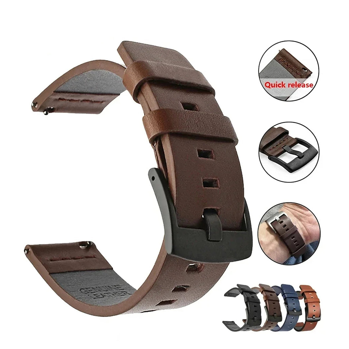 COROS PACE & APEX Leather Band with Square Holes, Quick Release