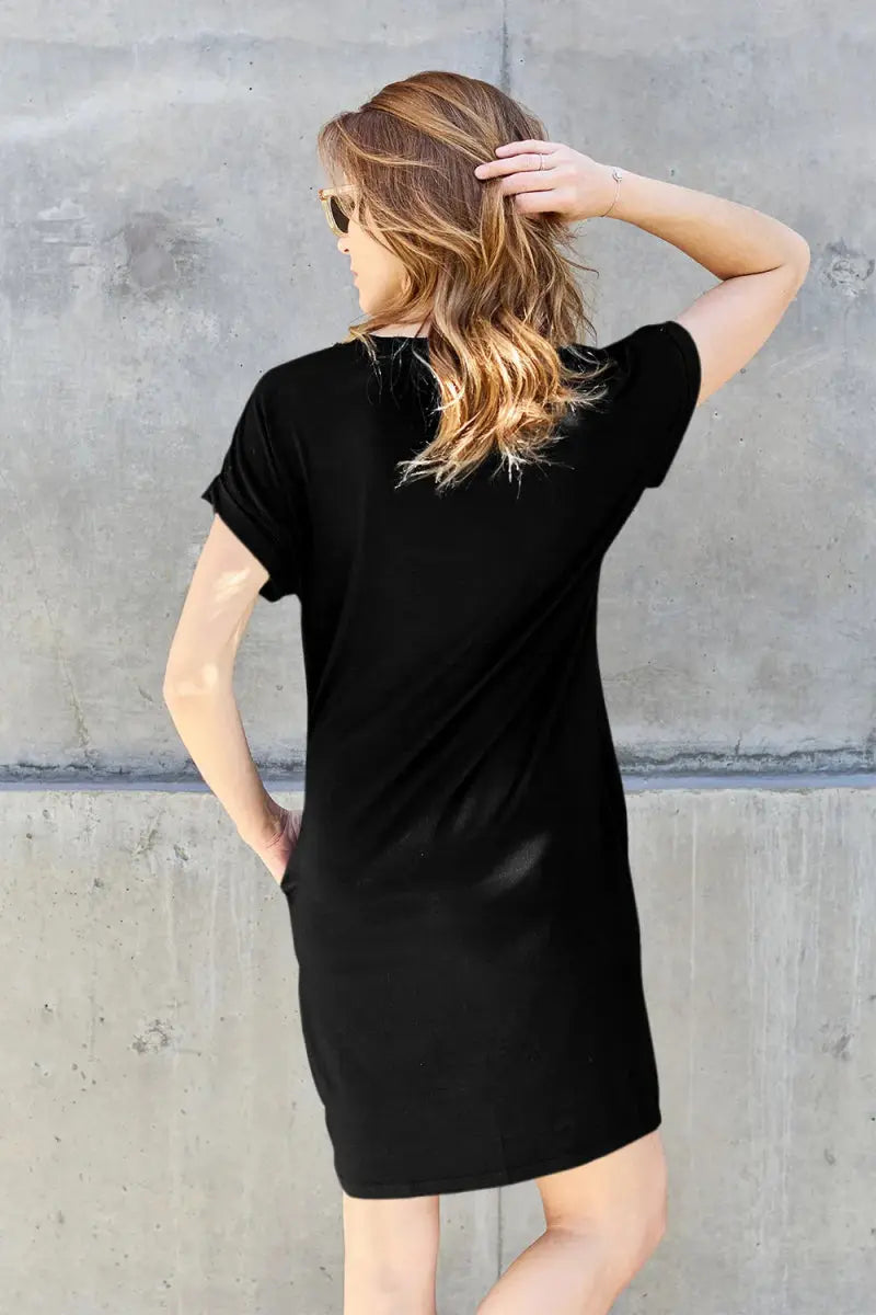 Dresses Trendsi Basic Bae Bamboo Dress Black Small Round Neck with Pockets