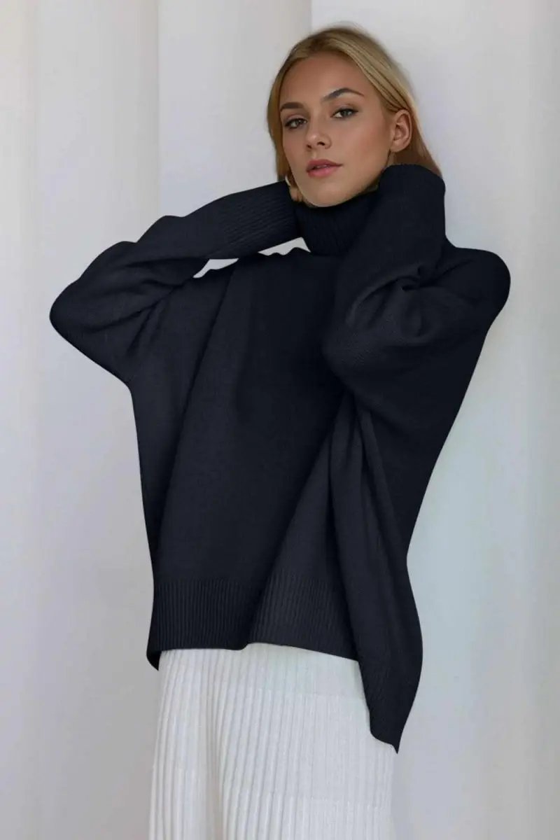 Sweaters Trendsi Basic Bae Turtleneck Dropped Shoulder Long Sleeve