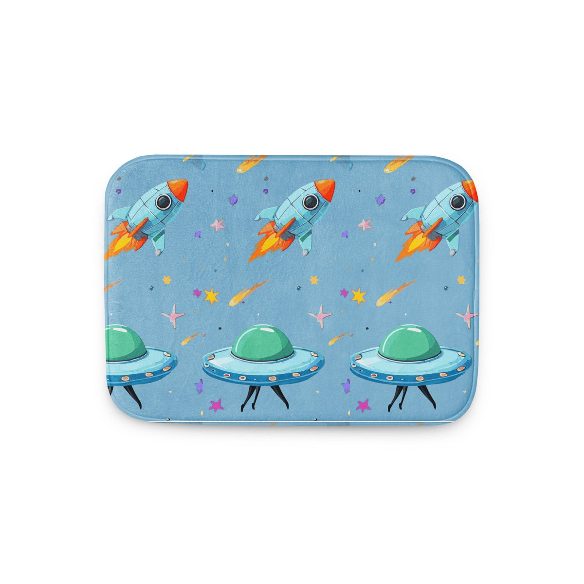 Space Wars with Rocket Ships Memory Foam Bath Mat