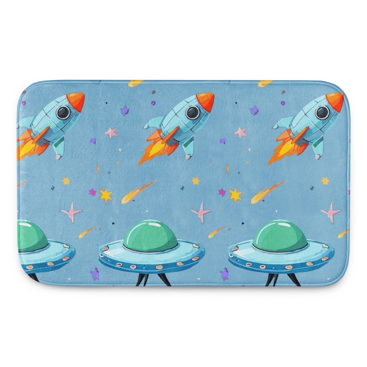 Space Wars with Rocket Ships Memory Foam Bath Mat