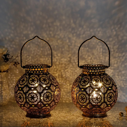 Set of 2 Moroccan Style Metal Table Lamp