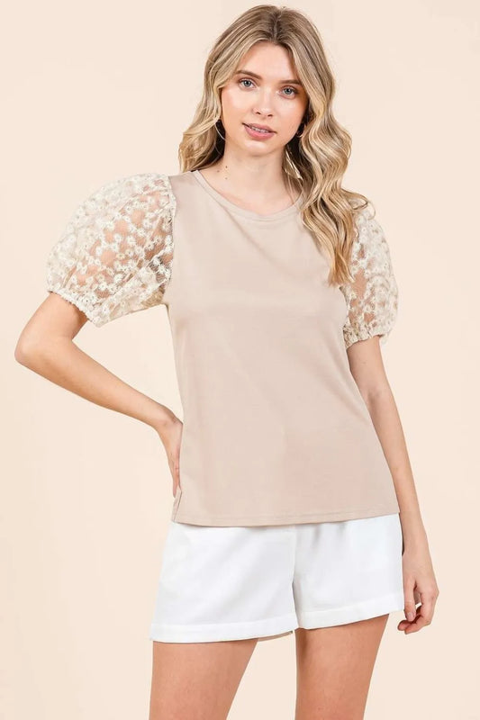 Camiseta de manga corta abullonada con cuello redondo Mittoshop