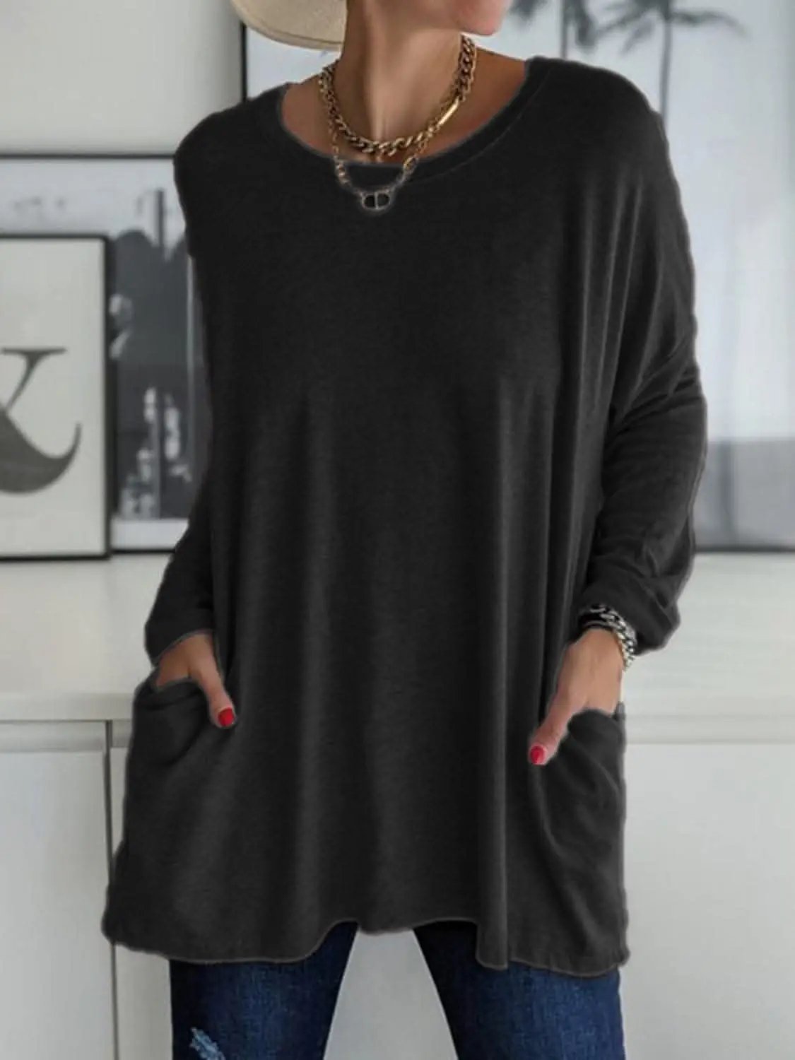 T-Shirts Trendsi Pocketed long sleeve tee - chic style
