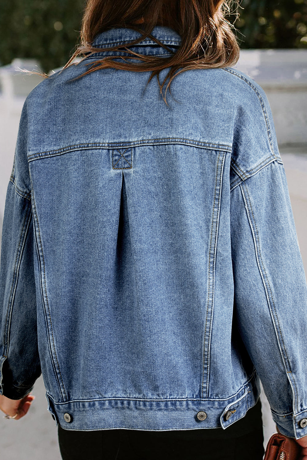 Chaqueta vaquera oversize con bolsillo, lavada a la piedra, a rayas azules