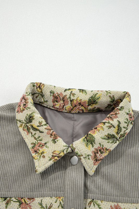 Floral Patchwork Ribbed Corduroy Shirt Jacket