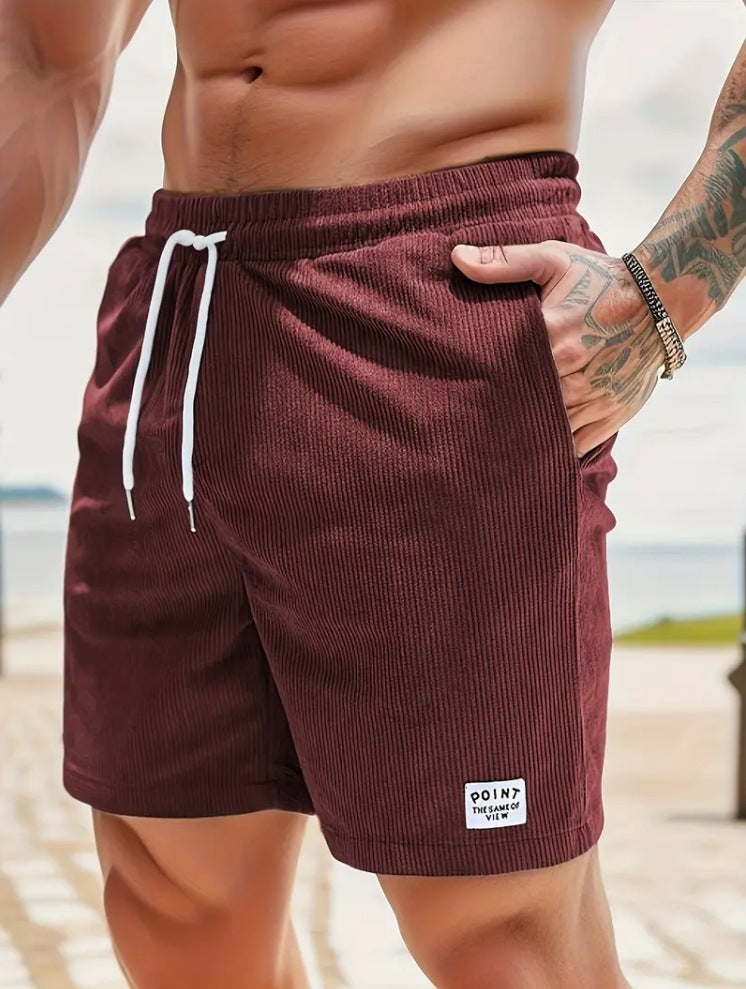 Pantalones cortos de cordón con cordones, pantalones cortos deportivos de pana para hombre, ropa de hombre
