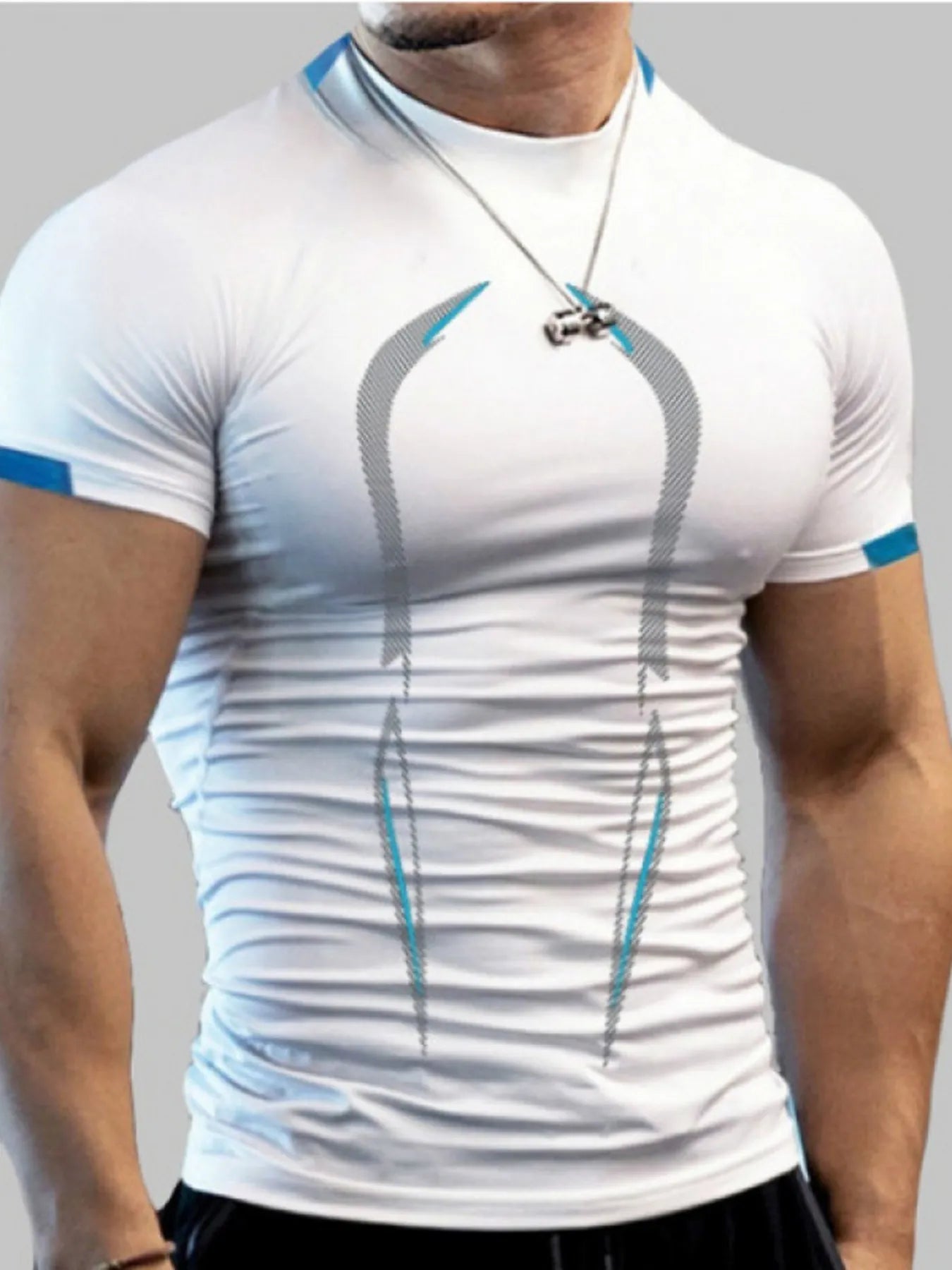 Camiseta deportiva de cuello alto de manga corta para hombre, talla grande
