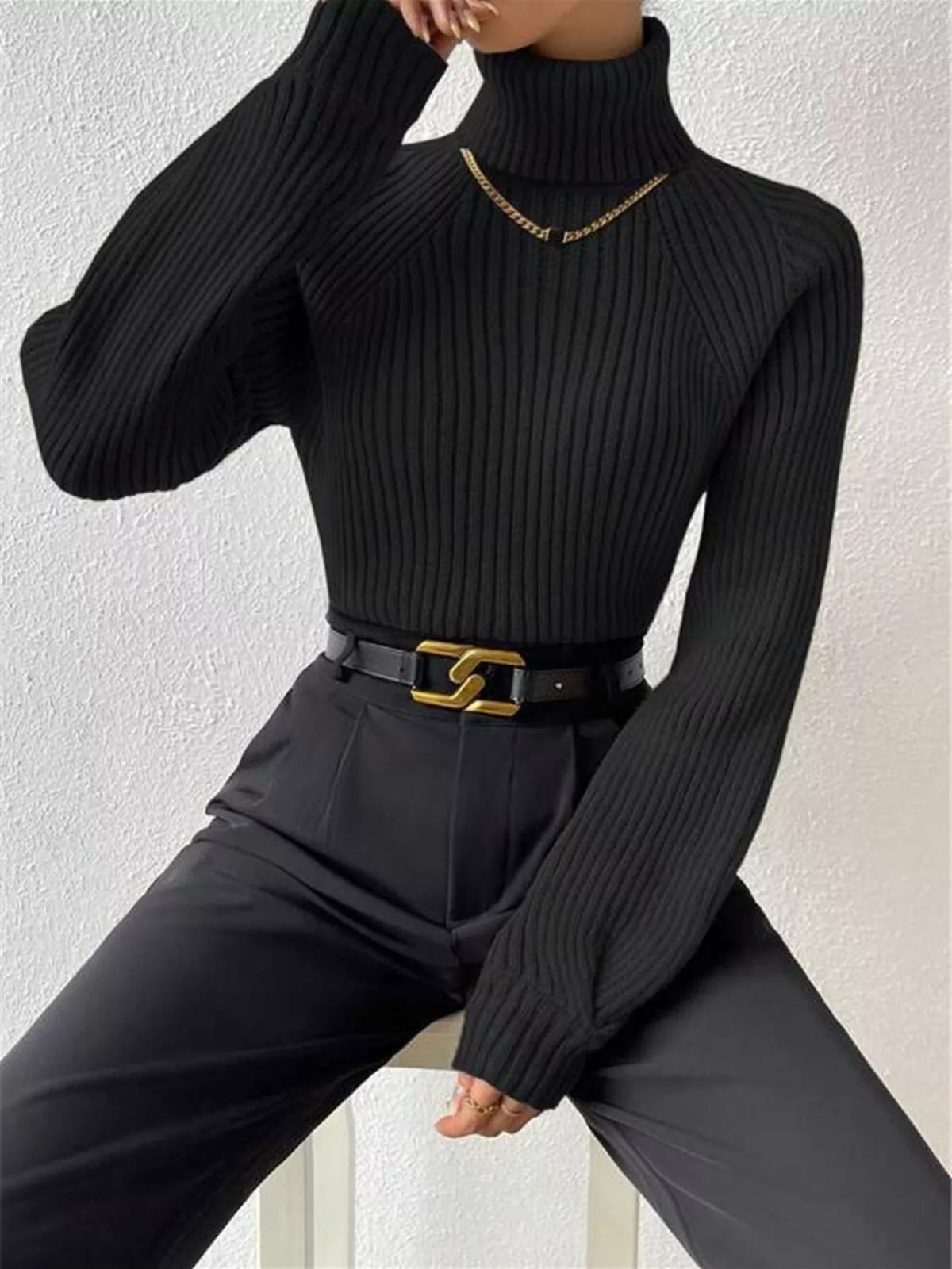 Ribbed Knit Turtleneck Sweater