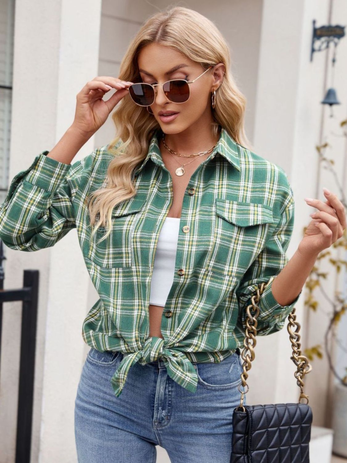 Camisa Mandy de manga larga con botones a cuadros