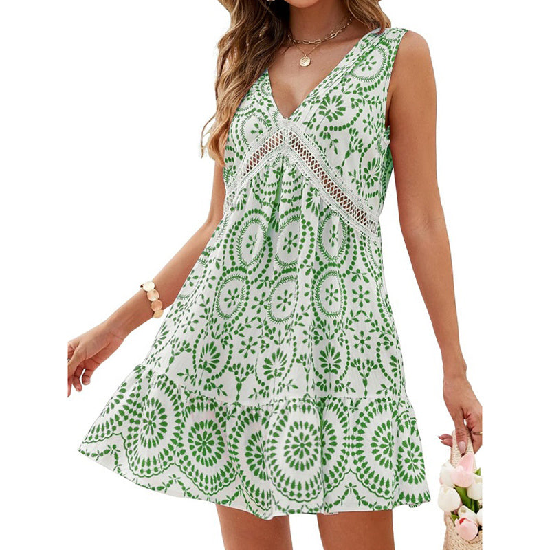 Vestido Boho de Verano sin Mangas con Cuello en V para la Playa