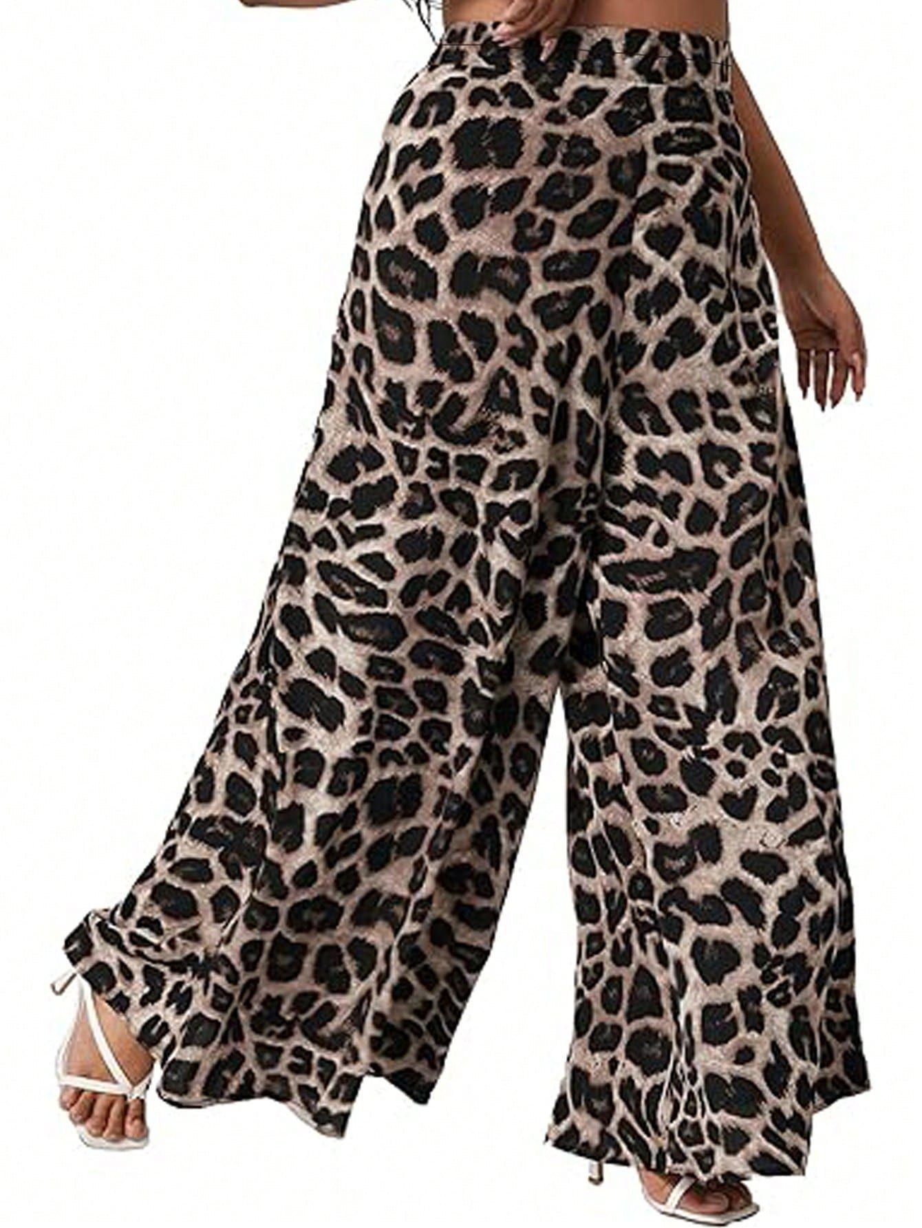 Trendy Leopard Print Plus Size Casual Loose Wide-leg Pants See size chart under “more details”