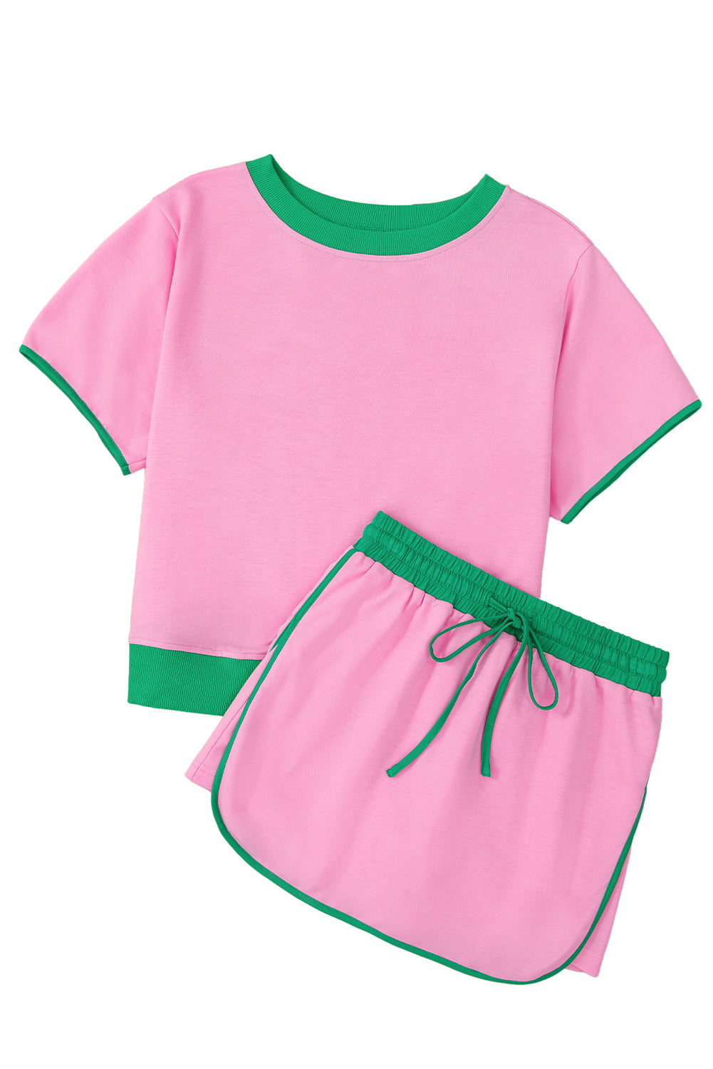 Conjunto de 2 piezas de camiseta y falda pantalón con hombro caído y bloques de color Bonbon
