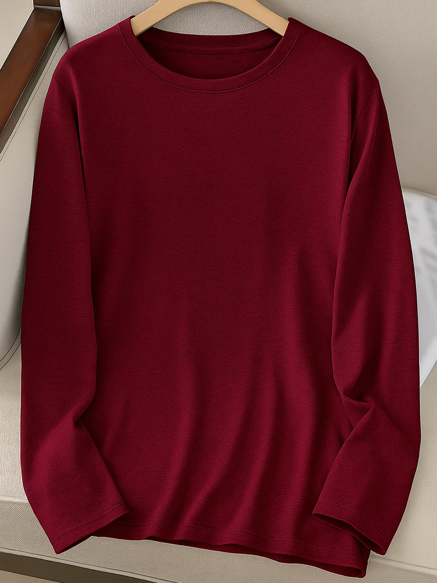 Camiseta de manga larga con cuello redondo, elástica y transpirable para mujer -