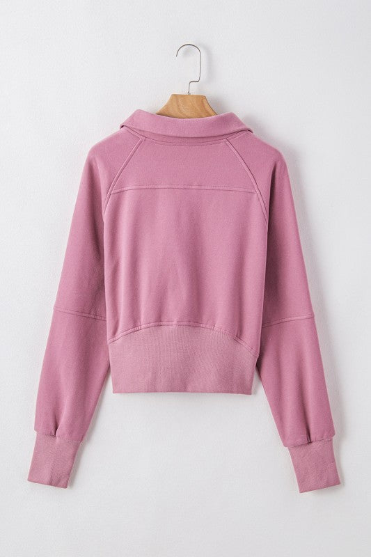 Sudadera de cuello medio con cremallera y forro polar liso