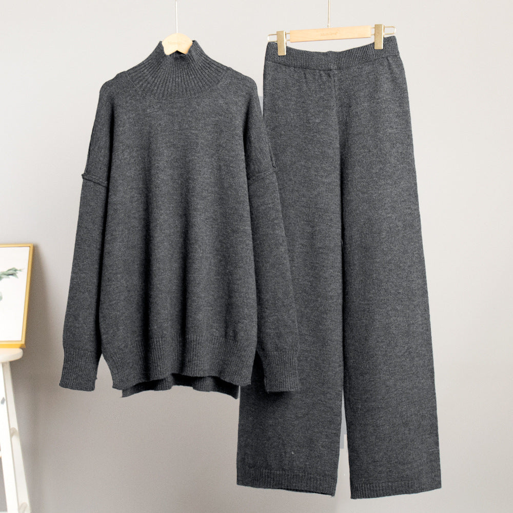 Women's Oversized High-Neck Sweater & Wide-Leg Knit Pants Set
