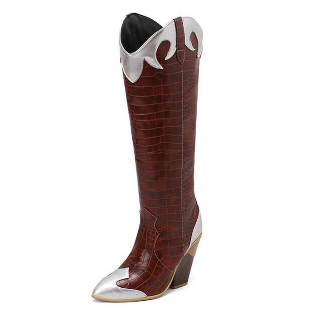 Fashionable Patchwork Leather Knee-high Boots