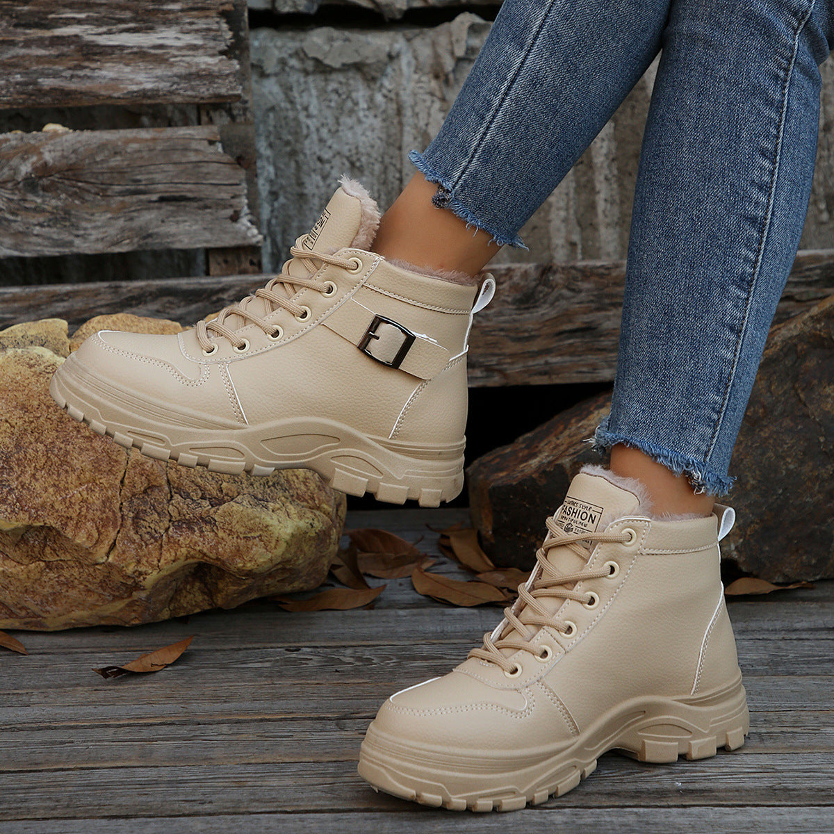 Botas de invierno de media pantorrilla con forro polar para mujer
