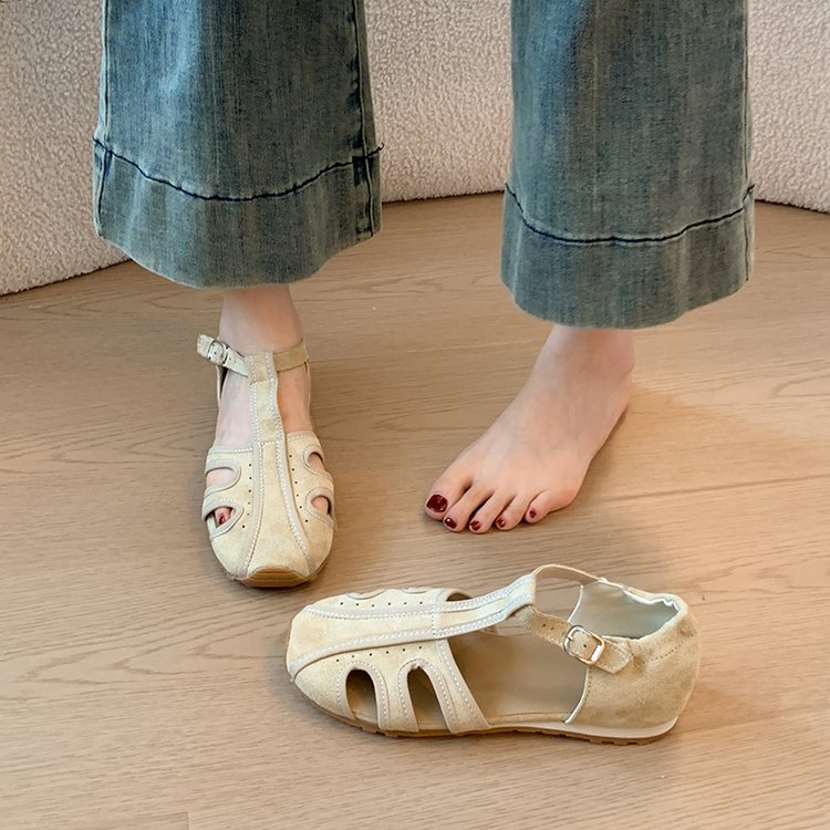 2026 New Chinese Retro Hollow-out Half Cover Toe Sandals For Women, Spring & Summer T-strap Flat Lightweight Roman Shoes