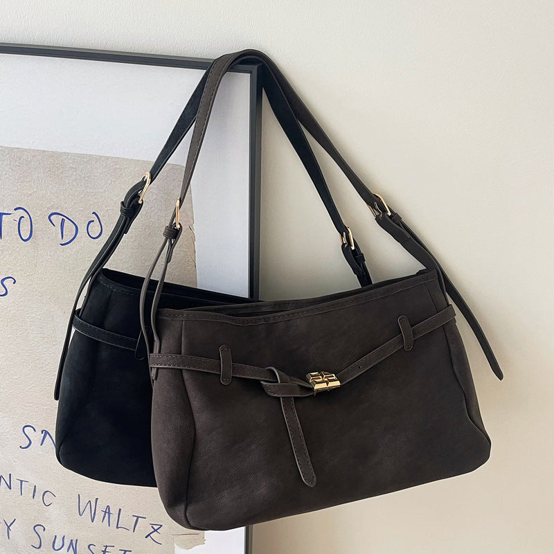 Retro Tote Bag With Belt Buckle Large-capacity Shoulder Bag
