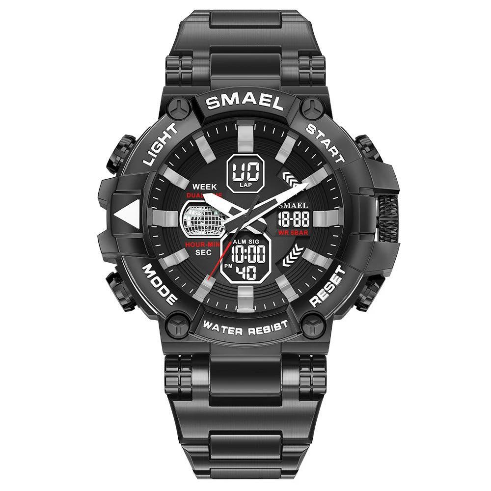 Men's Luminous Stainless Steel Alloy Double Display Electronic Watch