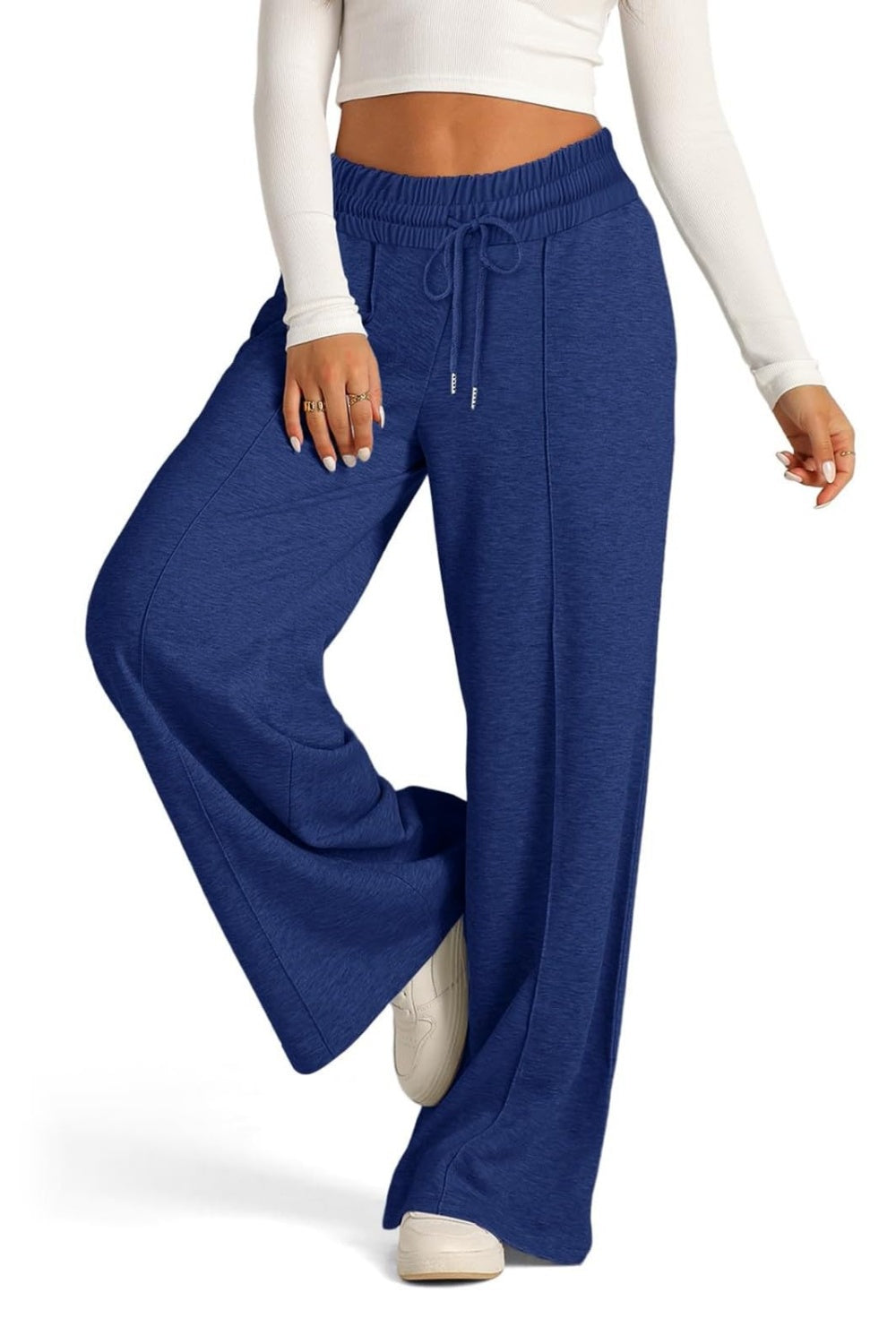 Pantalones de pernera ancha con cintura elástica y cordón ajustable