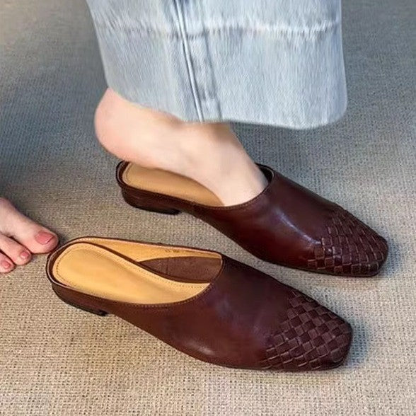 Women's Retro Woven Closed-Toe Half Slippers