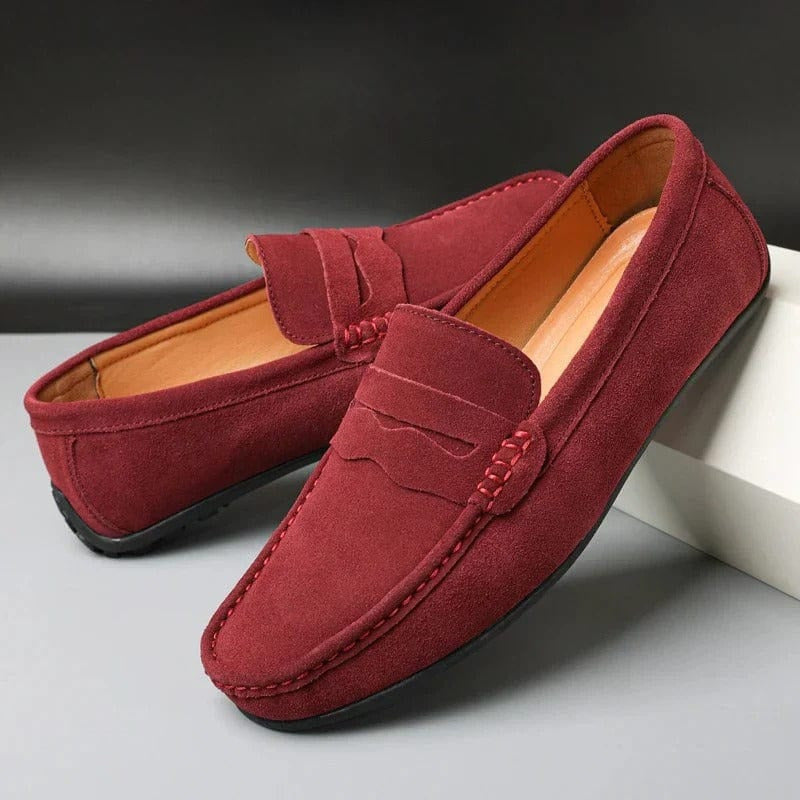 Extended-Size Suede Penny Loafer Flats