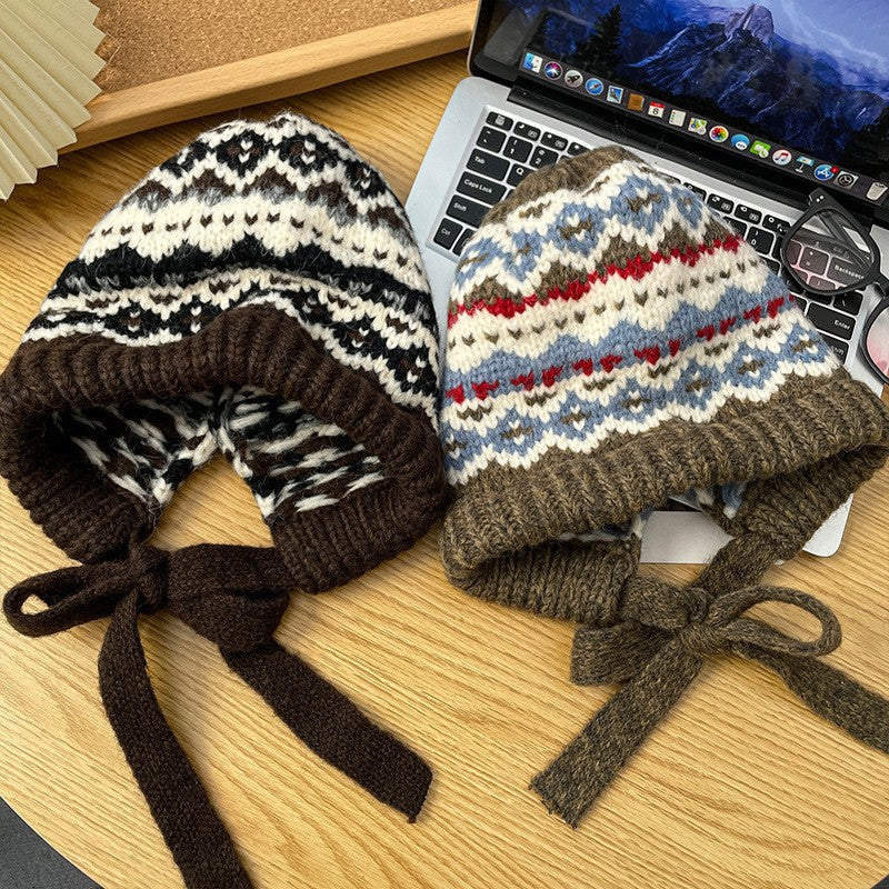 Gorra de lana vintage de invierno – Gorro cálido con protección para las orejas para climas fríos