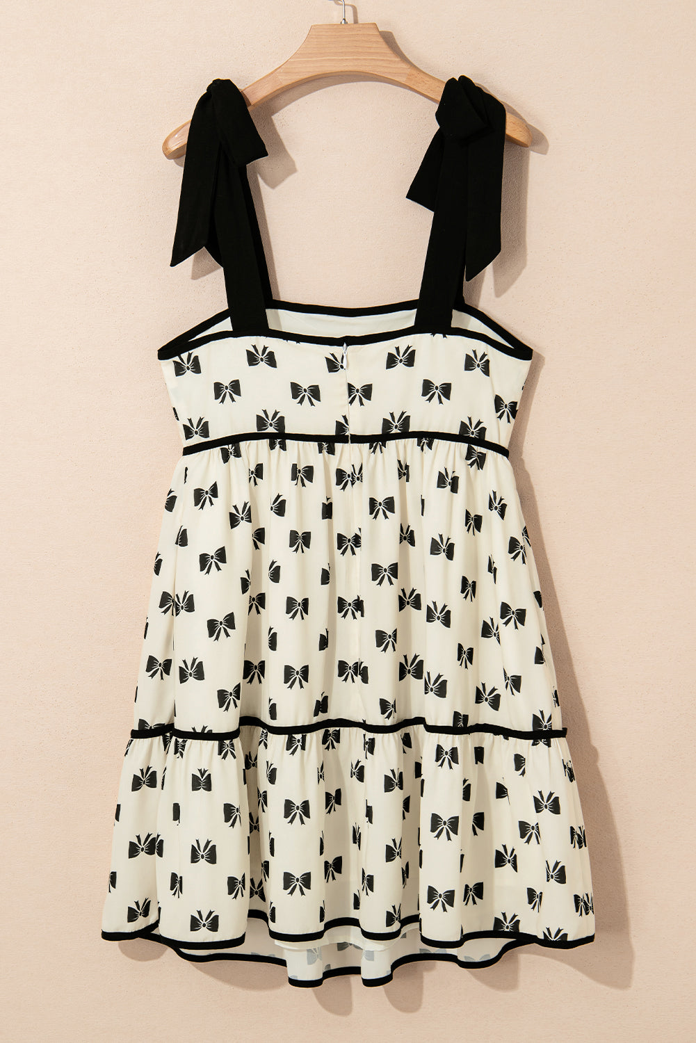 White Bow Knot Color Contrast Trim Knotted Shoulder Mini Dress