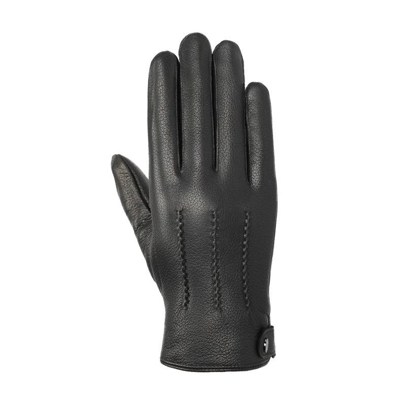 Fleece-lined Thickened Leather Gloves For Men