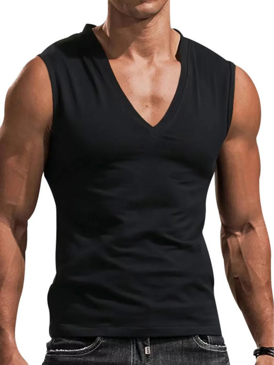 Camiseta sin mangas con cuello en V para hombre, talla grande