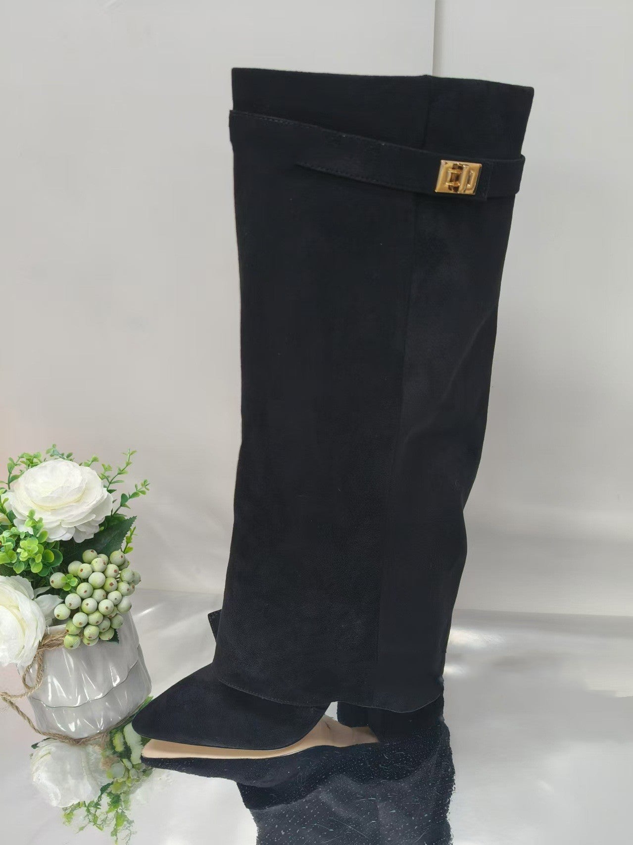 Women's Pointed-Toe Chunky Sole Mid-Calf Boots