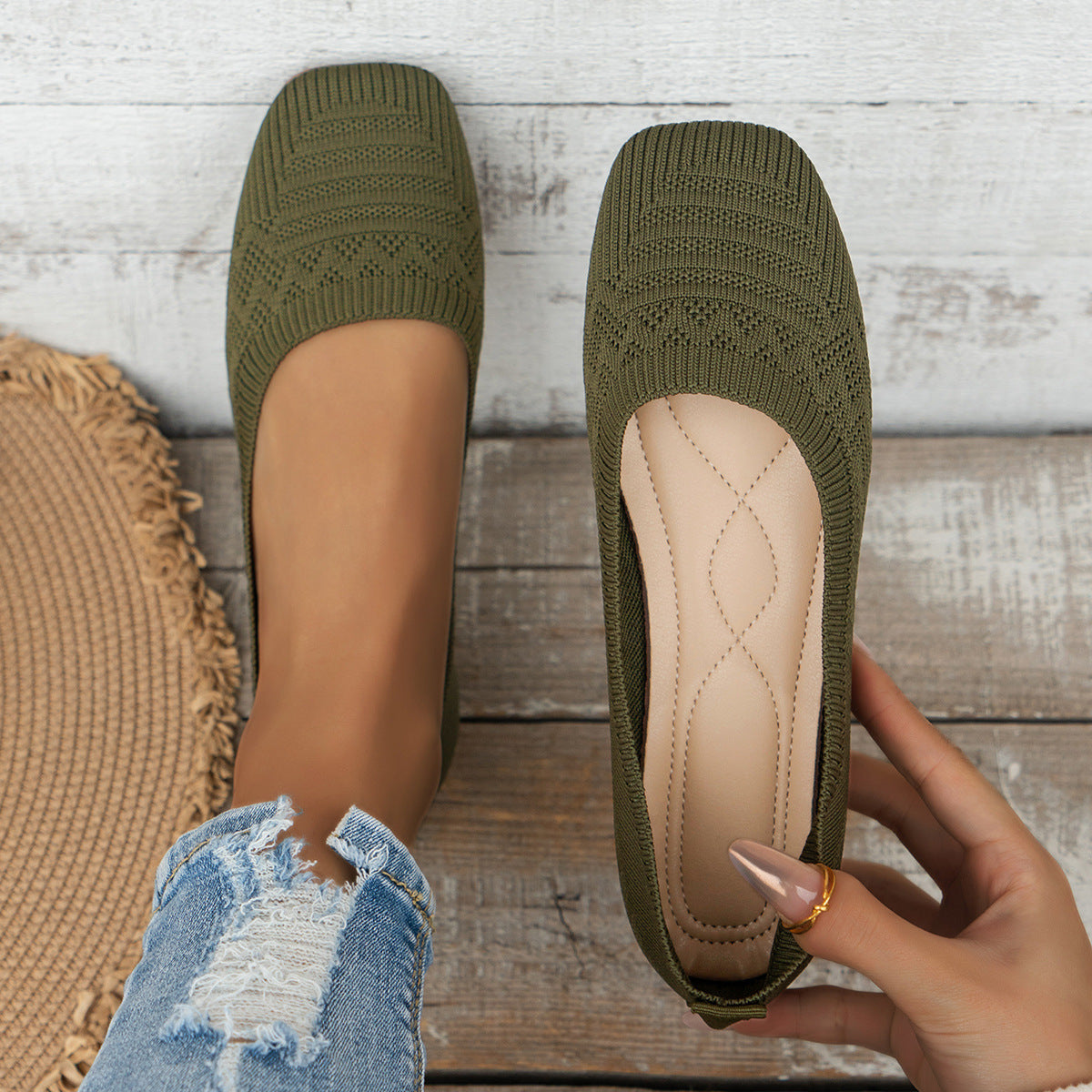 Zapatillas sin cordones de punto para mujer | Zapatillas transpirables de talla grande
