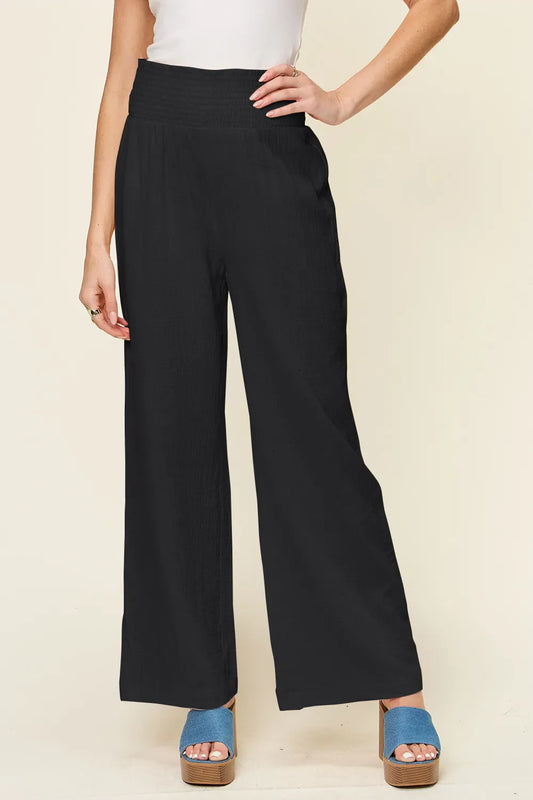 Pantalones anchos con cintura smock y textura de Double Take