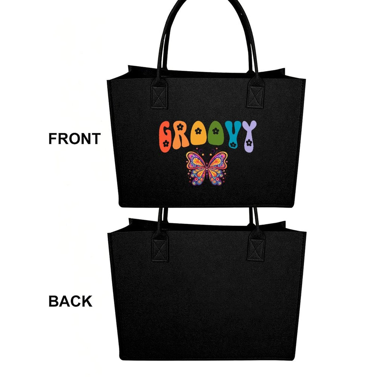 Groovy Butterfly Large Felt Tote Bag (Made in USA)