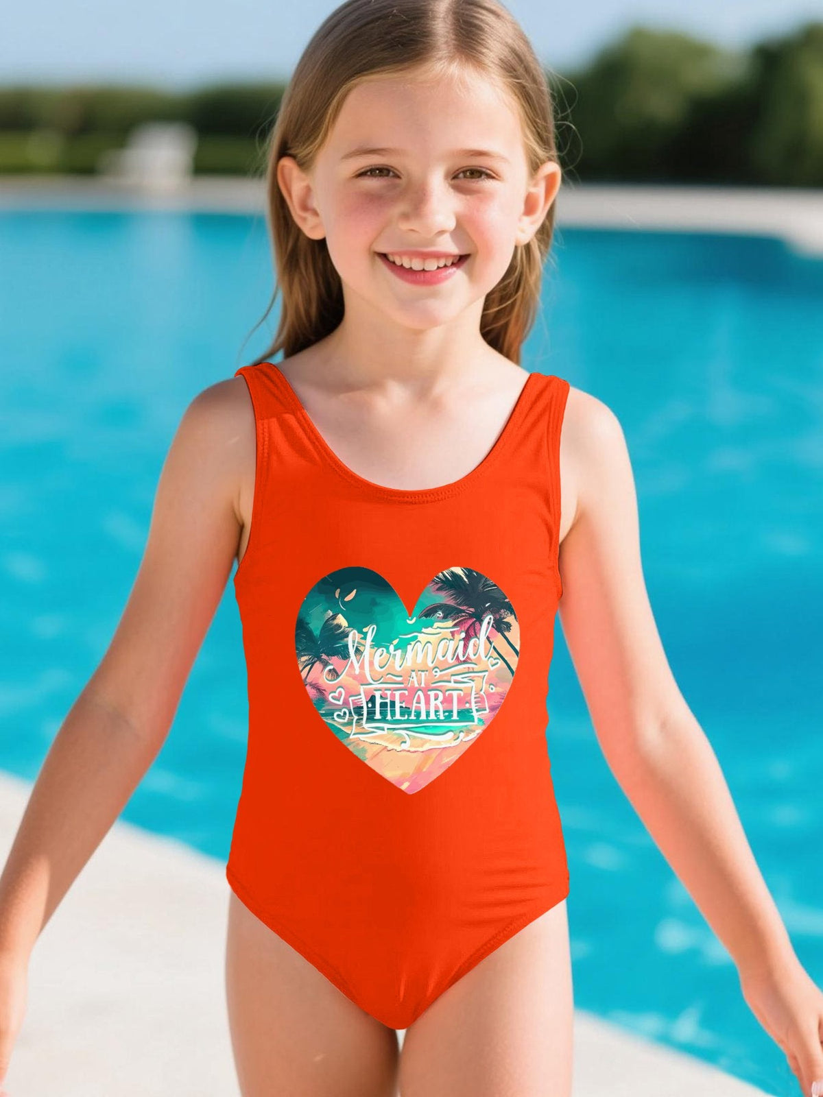 Mermaid at Heart Girls' Summer One-Piece Swimsuit (Front Printing)