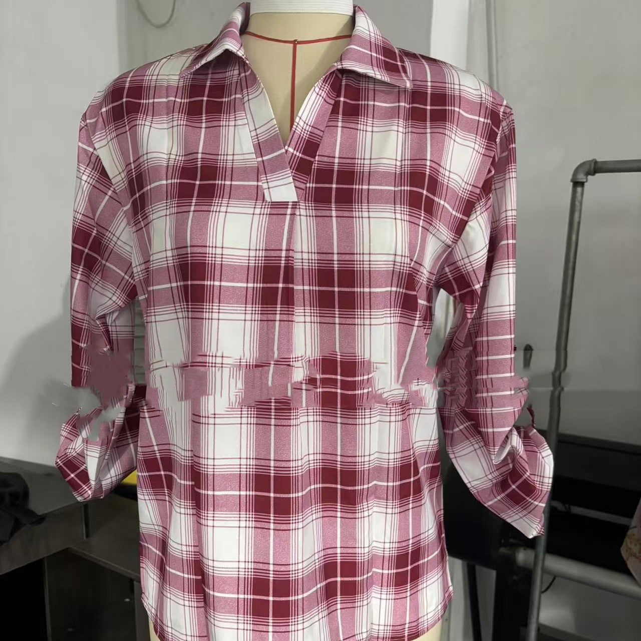 Camisa a cuadros de mujer con solapa suelta estilo casual Ver tabla de tallas en "más detalles"