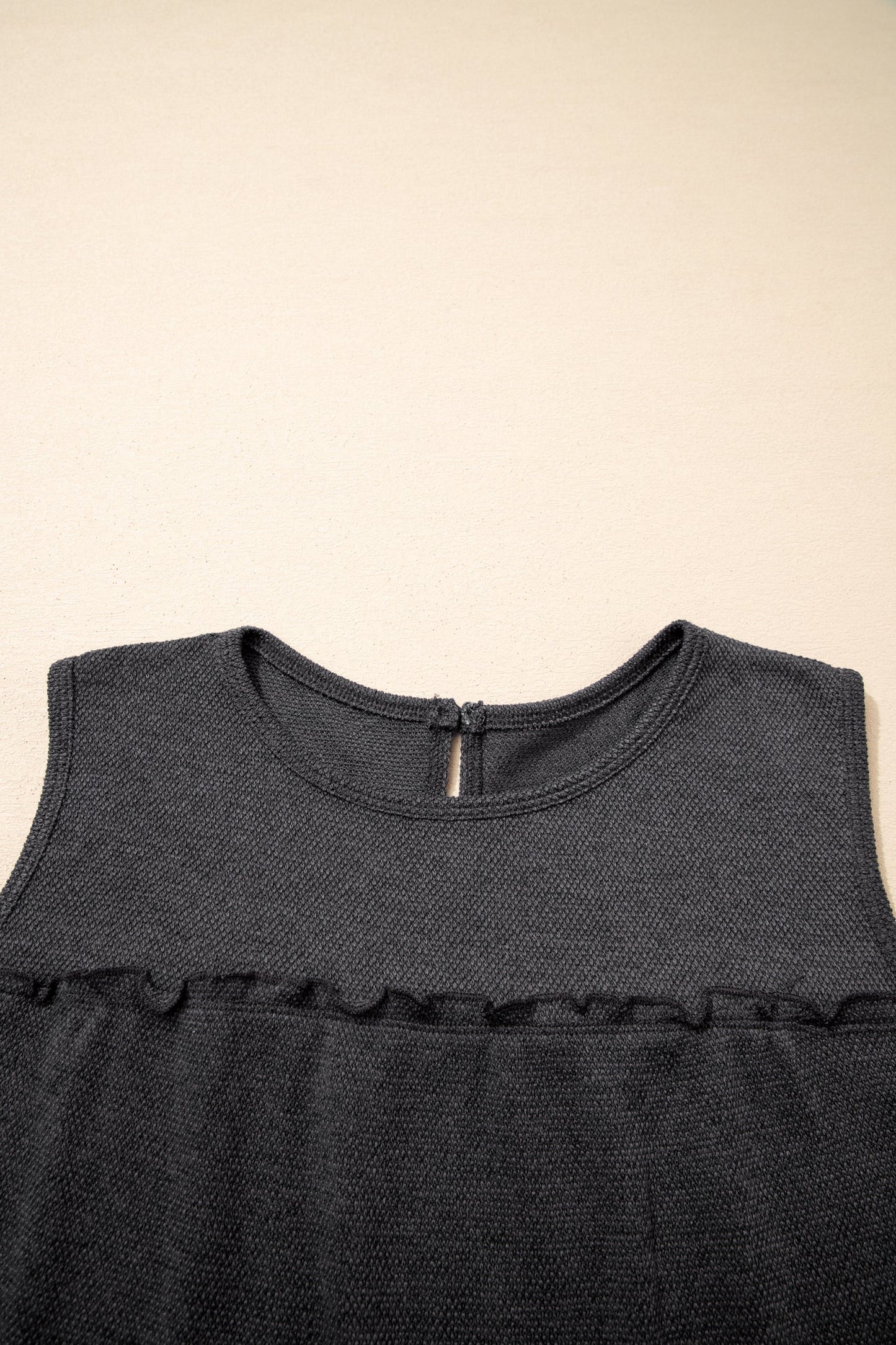 Camiseta sin mangas acampanada con volantes escalonados gris oscuro