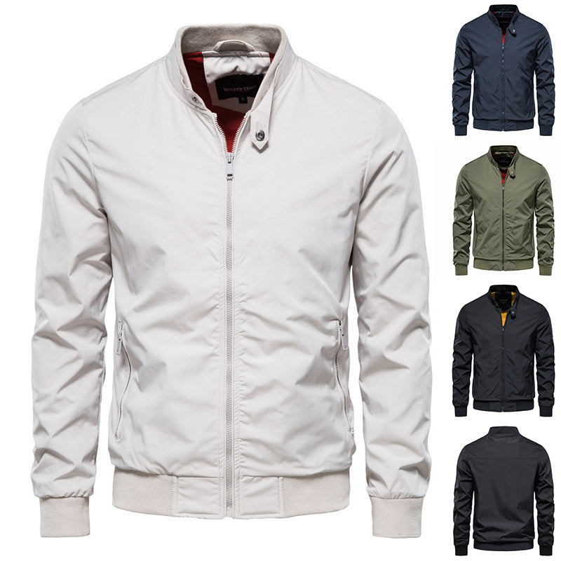 Chaqueta de hombre con cremallera y bolsillos, cuello alto, manga larga, ropa de abrigo informal