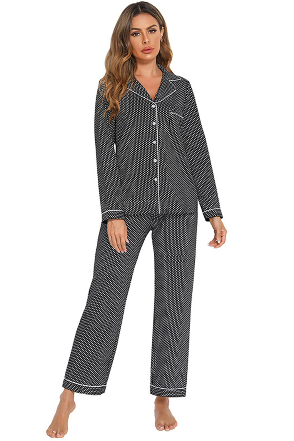 Conjunto de ropa de casa con cuello y bolsillo