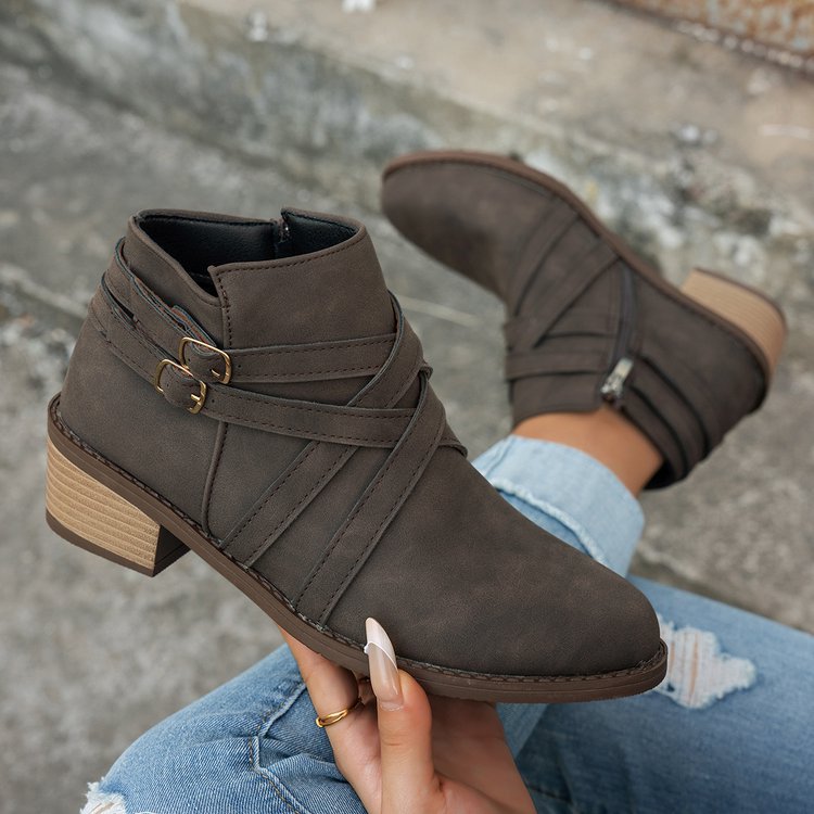 Botines de tacón alto retro para mujer – Botas chic de ante de un solo uso