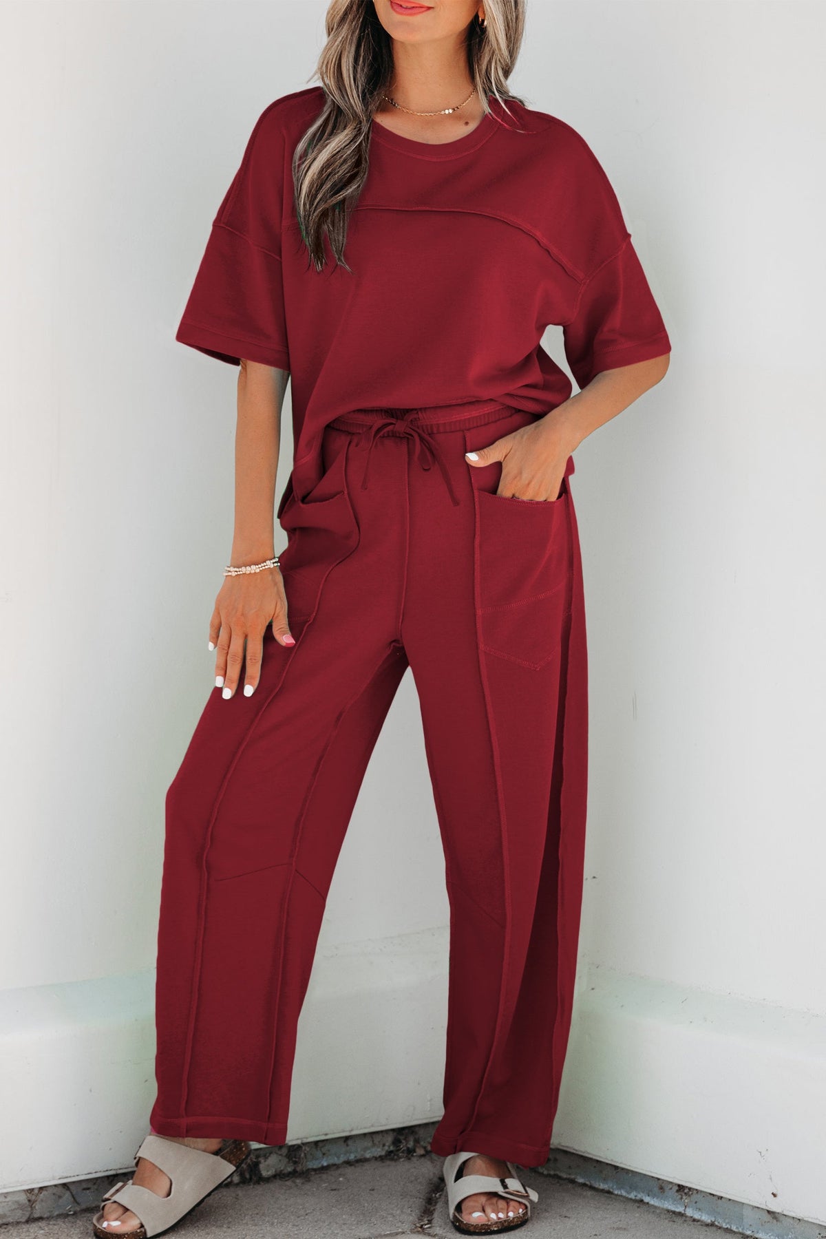 Women's Drop Shoulder Boxy Tee and Barrel Pants Set
