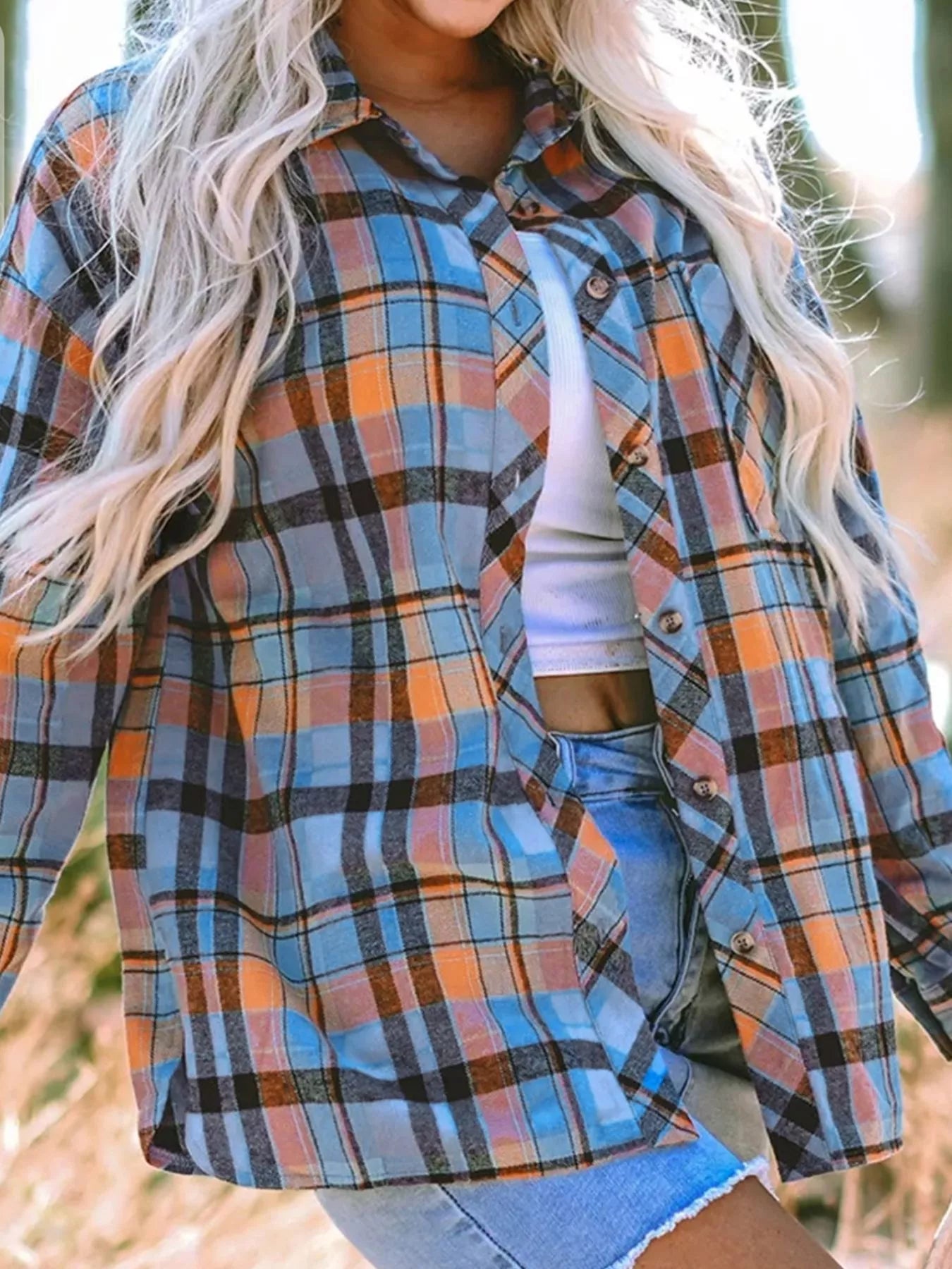 Plaid Button-Up Long Sleeve Shirt