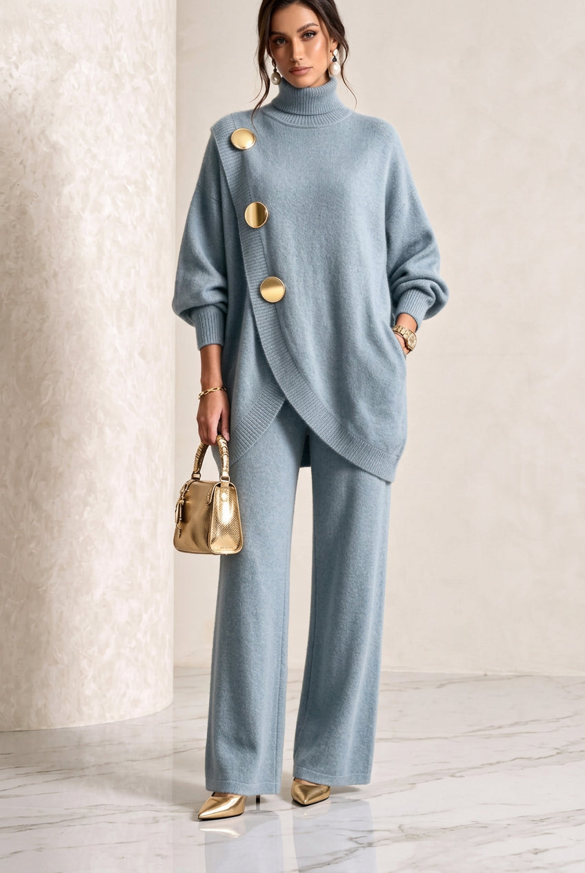 Women's Asymmetric High-Neck Sweater & Wide-Leg Pants Set