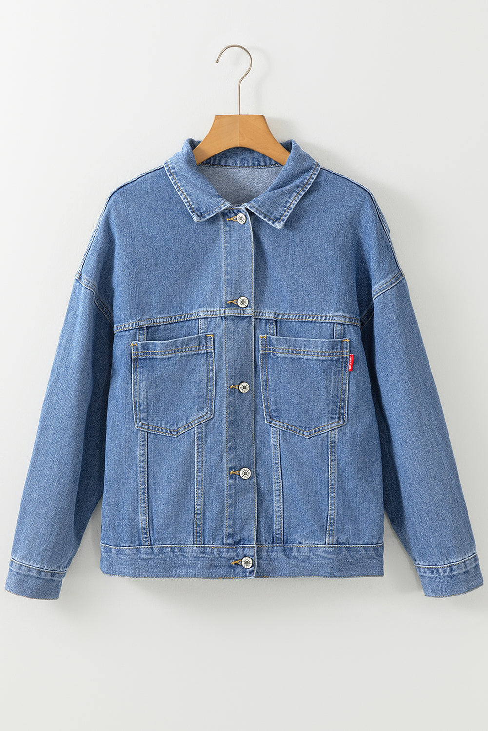 Chaqueta vaquera oversize con bolsillo, lavada a la piedra, a rayas azules