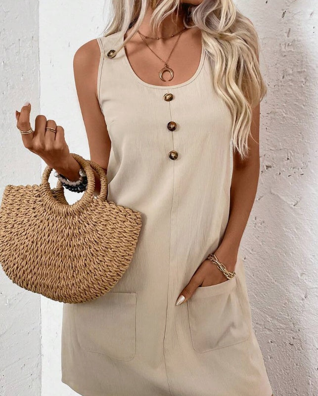 Vestido acampanado sin mangas liso para mujer