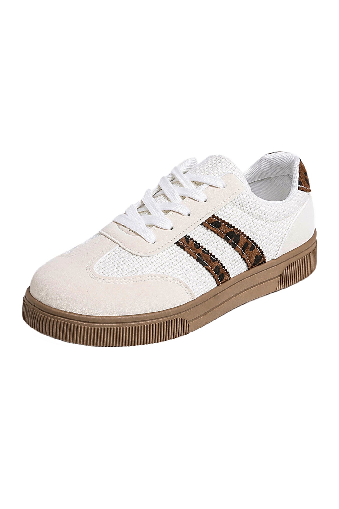 Zapatillas planas de piel sintética tejida blanca con retales de leopardo