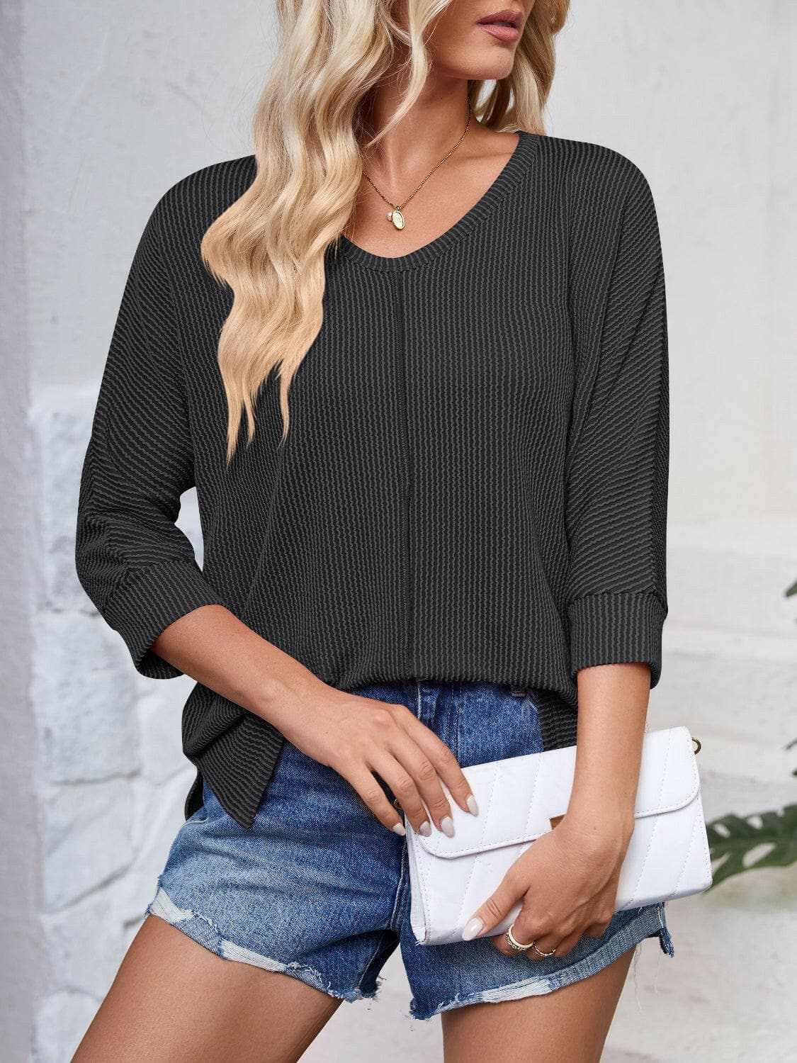 T-Shirts Trendsi just arrived - Textured 3/4 sleeve blouse
