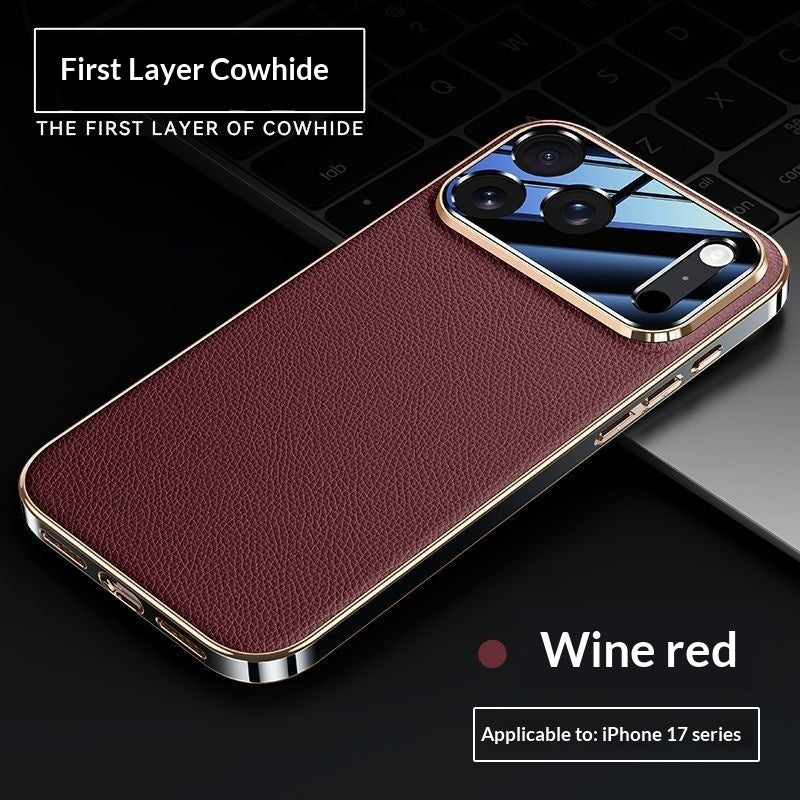 Genuine Leather Litchi-pattern Fully Wrapped Drop-proof Phone Case